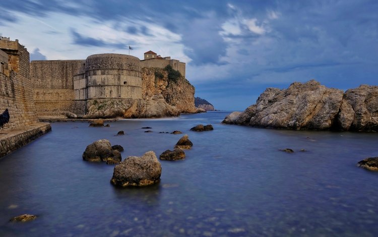 скалы, море, крепость, хорватия, дубровник, rocks, sea, fortress, croatia, dubrovnik
