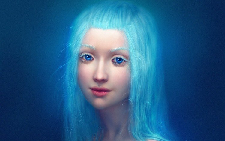 девушка, взгляд, волосы, лицо, синие волосы, girl, look, hair, face, blue hair
