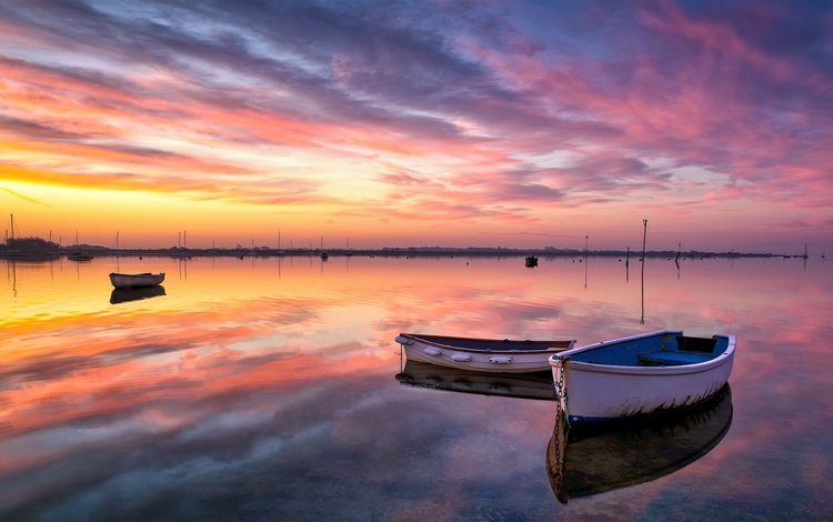 озеро, закат, лодки, lake, sunset, boats