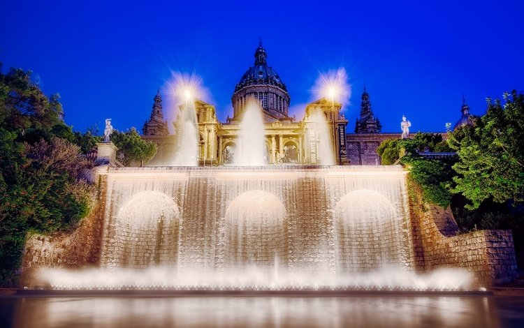 фонтан, подсветка, дворец, испания, барселона, fountain, backlight, palace, spain, barcelona