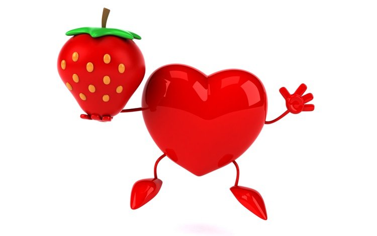 клубника, сердце, 3d art, ренденринг, забавная, сердечка, strawberry, heart, rendering, funny