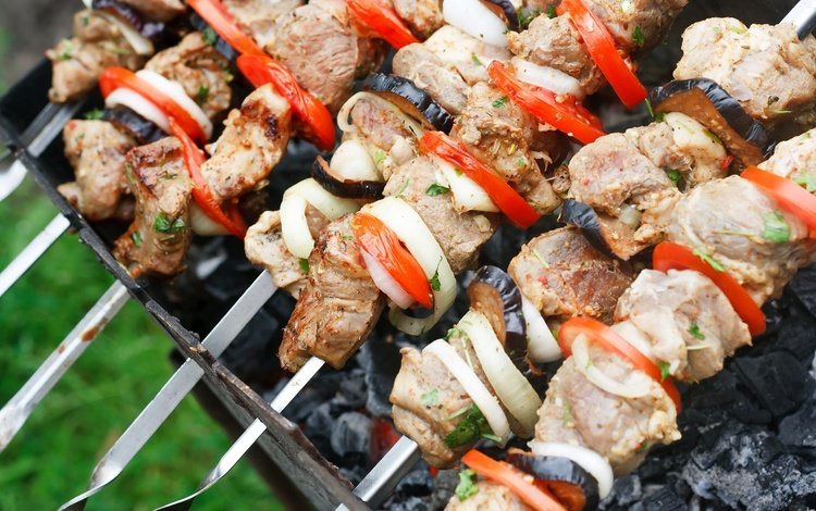 овощи, мясо, шашлык, шампура, мангал, vegetables, meat, kebab, skewers, grill