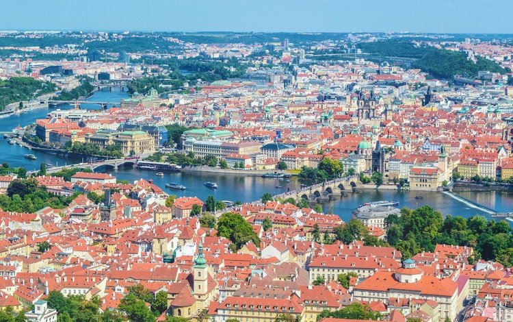 панорама, мост, здания, прага, крыши, чехия, panorama, bridge, building, prague, roof, czech republic