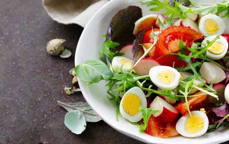 овощи, помидоры, яйцо, салат, редис, руккола, vegetables, tomatoes, egg, salad, radishes, arugula