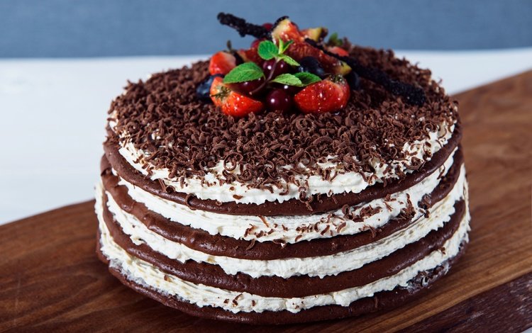 ягоды, шоколад, торт, слои, berries, chocolate, cake, layers