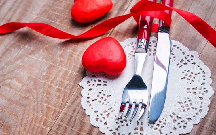 вилка, нож, сердечки, романтик, краcный, cвечи, валентинов день, plug, knife, hearts, romantic, red, candles, valentine's day