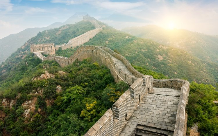 деревья, горы, природа, стена, китай, великая китайская стена, trees, mountains, nature, wall, china, the great wall of china
