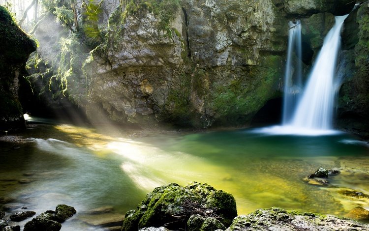 вода, скалы, водопад, солнечный свет, water, rocks, waterfall, sunlight