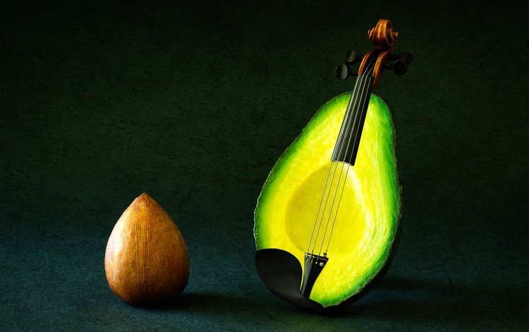 фон, скрипка, фрукты, фантазия, струны, авокадо, background, violin, fruit, fantasy, strings, avocado