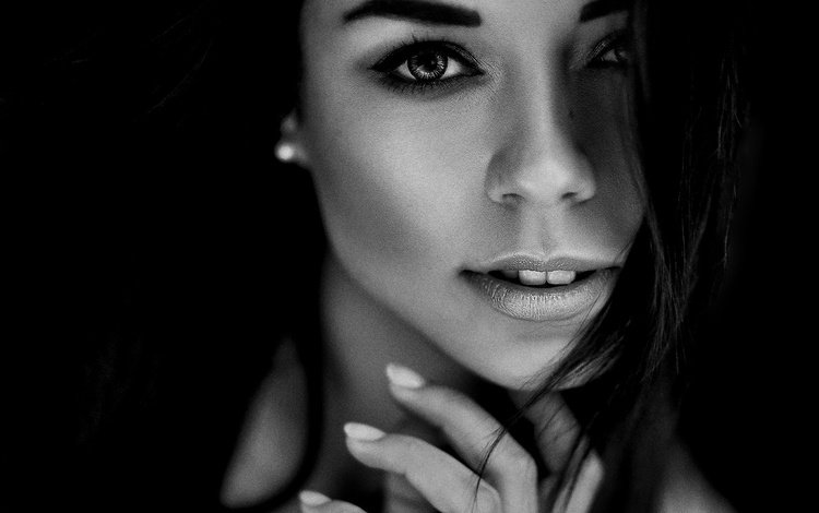 девушка, портрет, взгляд, чёрно-белое, лицо, girl, portrait, look, black and white, face