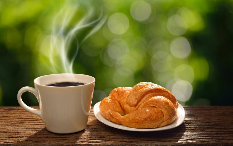 утро, кофе, чашка, завтрак, круассан, горячая, доброе утро, coffee cup, morning, coffee, cup, breakfast, croissant, hot, good morning