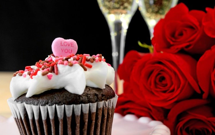 розы, капкейк, сердечка, сердце, valentine`s day, романтичный, любовь, романтик, шампанское, день святого валентина, кекс, роз, влюбленная, roses, heart, love, romantic, champagne, valentine's day, cupcake