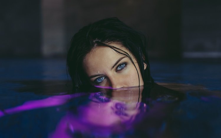 вода, девушка, взгляд, волосы, голубые глаза, water, girl, look, hair, blue eyes