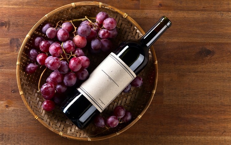 виноград, красный, корзина, вино, бутылка, вина, grapes, red, basket, wine, bottle