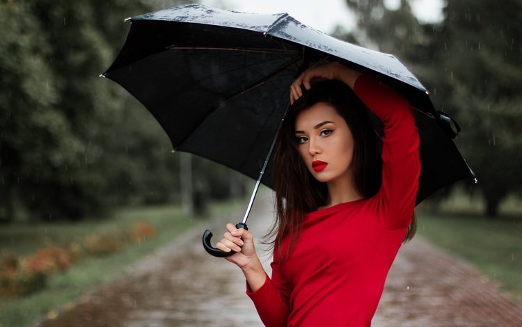 девушка, брюнетка, модель, грудь, зонт, макияж, красное платье, nastya_gepp, девушка с зонтом, girl with umbrella, girl, brunette, model, chest, umbrella, makeup, red dress