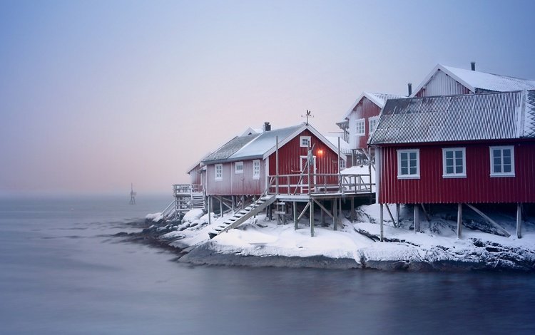 дома, норвегия, лофотенские острова, зимнее море, рейн, home, norway, the lofoten islands, winter sea, rhine