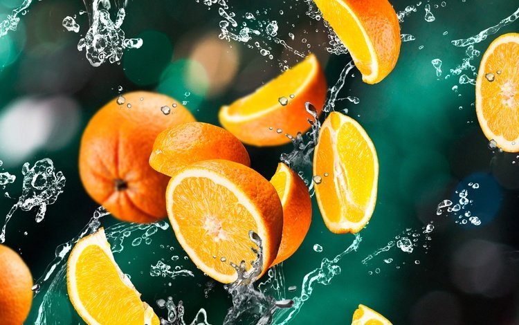 вода, фон, фрукты, апельсины, брызги, апельсин, дольки, цитрусы, water, background, fruit, oranges, squirt, orange, slices, citrus
