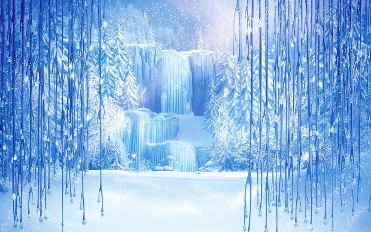 снег, зима, снежинки, лёд, елки, сосульки, анимация, snow, winter, snowflakes, ice, tree, icicles, animation