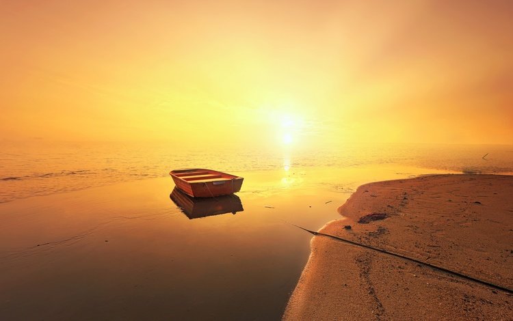 берег, закат, лодка, shore, sunset, boat