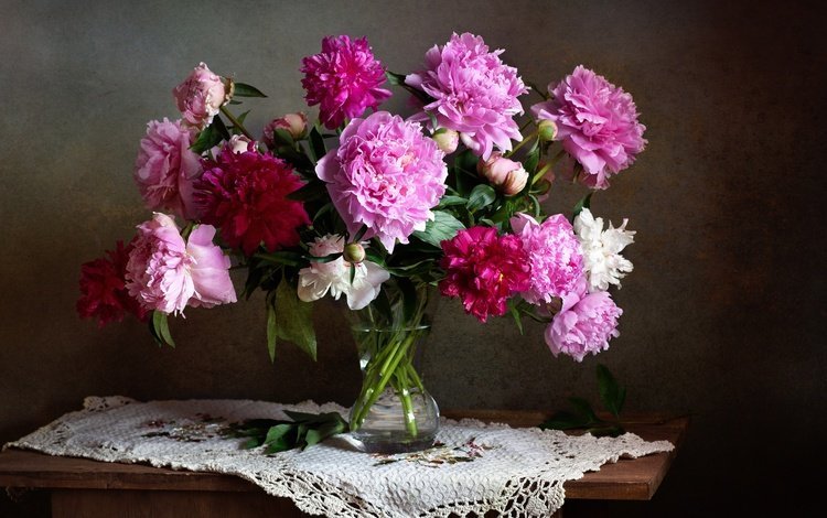 цветы, букет, салфетка, натюрморт, пионы, flowers, bouquet, napkin, still life, peonies