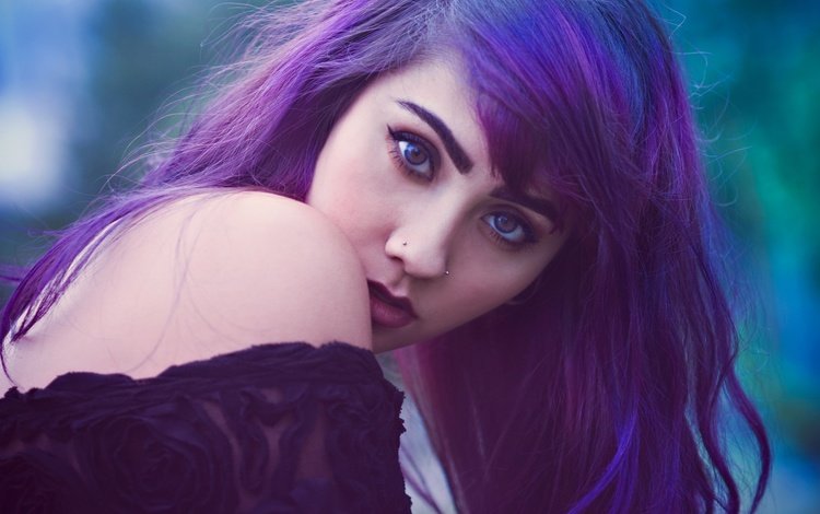 девушка, портрет, взгляд, макияж, фиолетовые волосы, girl, portrait, look, makeup, purple hair