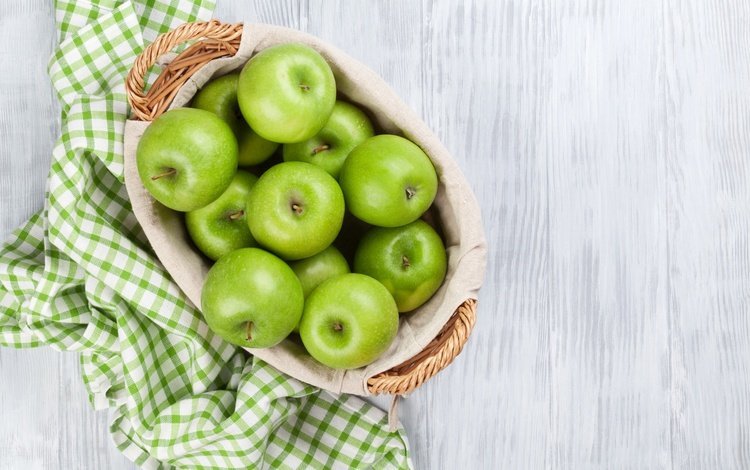 еда, фрукты, яблоки, зеленые, корзинка, food, fruit, apples, green, basket