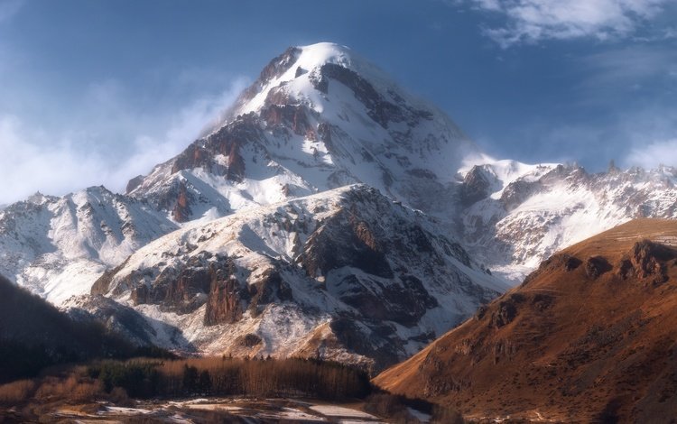 снег, гора, грузия, казбек, snow, mountain, georgia, kazbek
