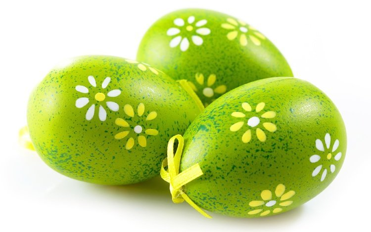 макро, зеленые, белый фон, пасха, яйца, бант, macro, green, white background, easter, eggs, bow