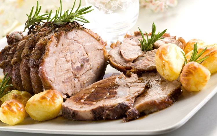 мясо, картофель, розмарин, буженина, meat, potatoes, rosemary, pork