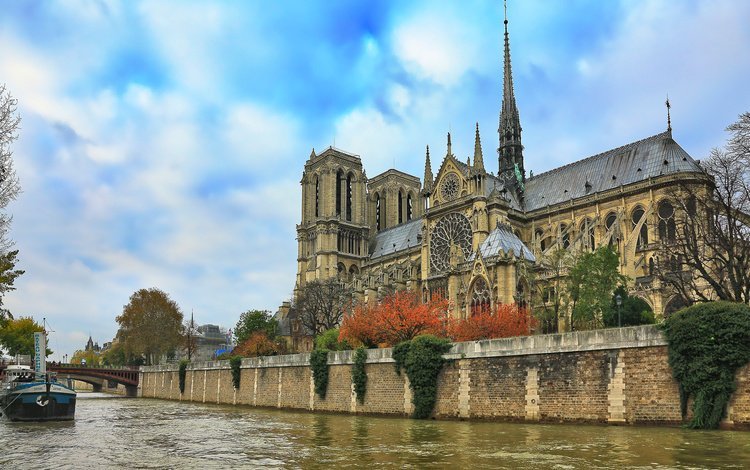 небо, река, париж, франция, собор парижской богоматери, сена, the sky, river, paris, france, notre dame cathedral, hay