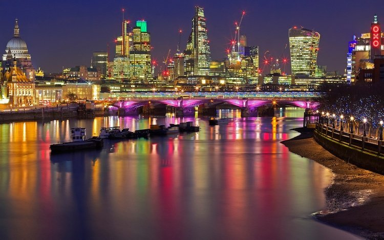 ночь, огни, река, мост, лондон, дома, англия, night, lights, river, bridge, london, home, england