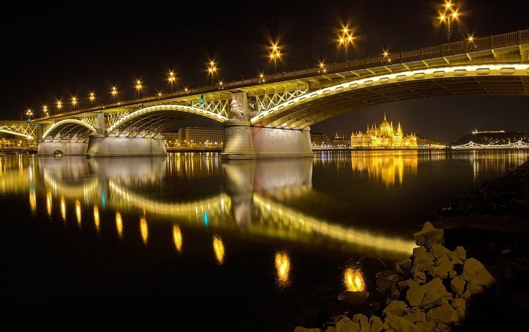 ночь, огни, река, венгрия, будапешт, парламент, дунай, night, lights, river, hungary, budapest, parliament, the danube
