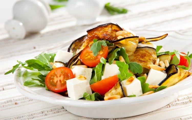 зелень, овощи, баклажан, помидоры, салат, брынза, greens, vegetables, eggplant, tomatoes, salad, cheese