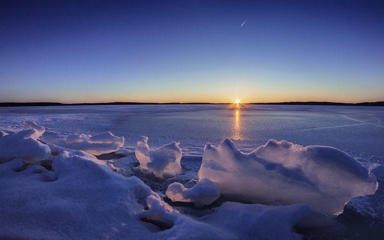небо, озеро, закат, зима, горизонт, лёд, финляндия, lake karijärvi, the sky, lake, sunset, winter, horizon, ice, finland