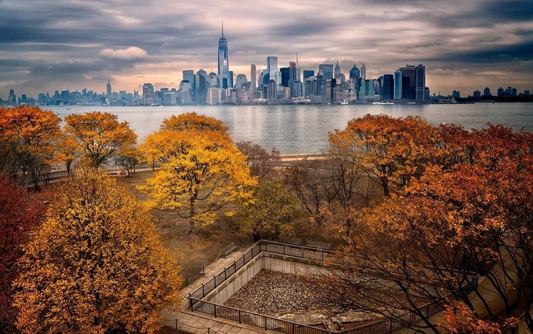 парк, осень, небоскребы, сша, нью-йорк, манхэттен, park, autumn, skyscrapers, usa, new york, manhattan