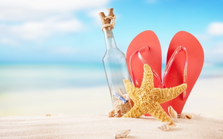 солнце, каникулы, море, сланцы, песок, пляж, лето, ракушки, бутылка, морская звезда, the sun, vacation, sea, slates, sand, beach, summer, shell, bottle, starfish