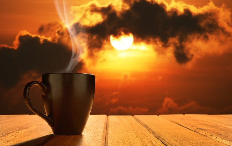 небо, облака, солнце, утро, рассвет, кофе, чашка, the sky, clouds, the sun, morning, dawn, coffee, cup