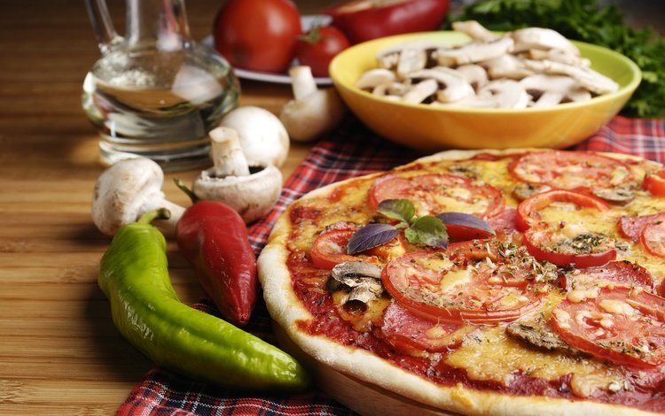 зелень, грибы, сыр, перец, пицца, greens, mushrooms, cheese, pepper, pizza
