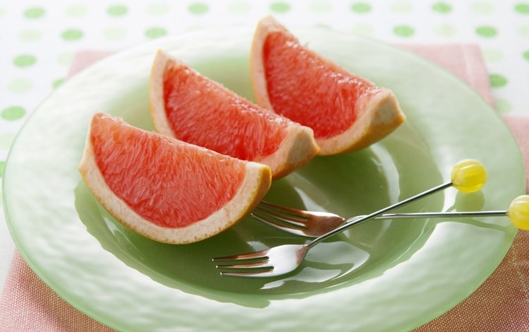 фрукты, дольки, тарелка, вилки, цитрусы, грейпфрут, fruit, slices, plate, fork, citrus, grapefruit