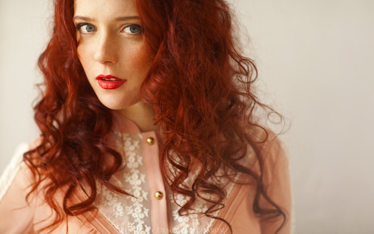 девушка, портрет, взгляд, красные губы, рыжеволосая, рыжие волосы, denis goncharov, girl, portrait, look, red lips, redhead, red hair