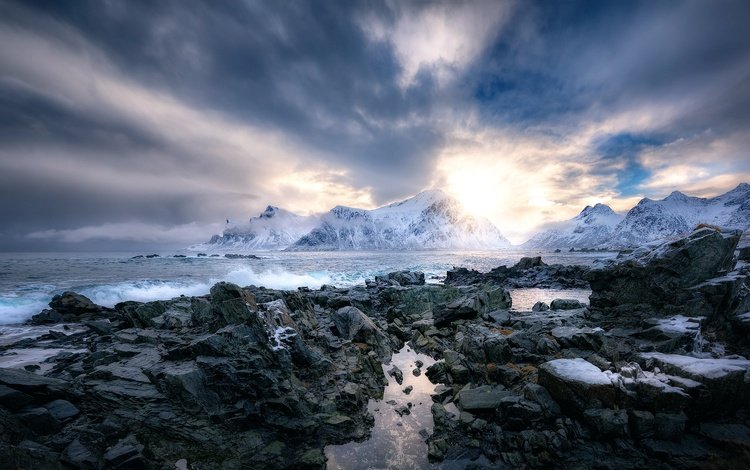 горы, камни, прибой, норвегия, winter in mordor, mountains, stones, surf, norway