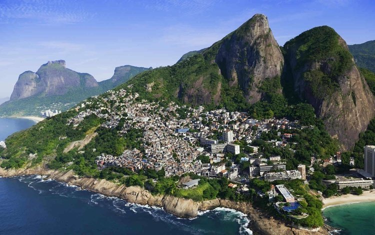 горы, пейзаж, море, дома, бразилия, рио-де-жанейро, mountains, landscape, sea, home, brazil, rio de janeiro