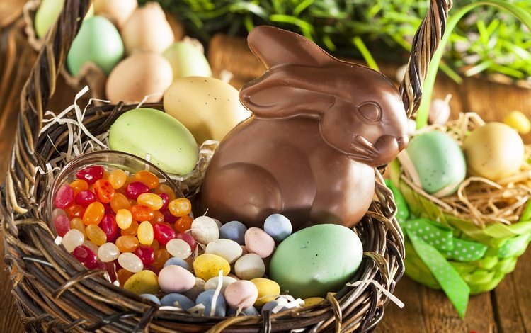 конфеты, корзина, кролик, пасха, яйца, шоколад, candy, basket, rabbit, easter, eggs, chocolate