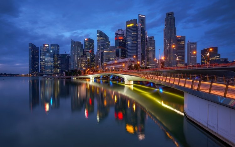 ночь, огни, мегаполис, сингапур, night, lights, megapolis, singapore