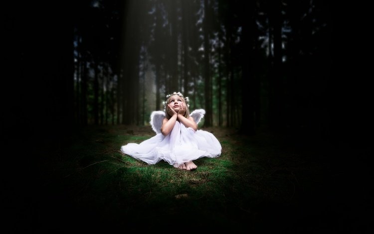 свет, лес, девушка, взгляд, дети, девочка, волосы, белое платье, light, forest, girl, look, children, hair, white dress