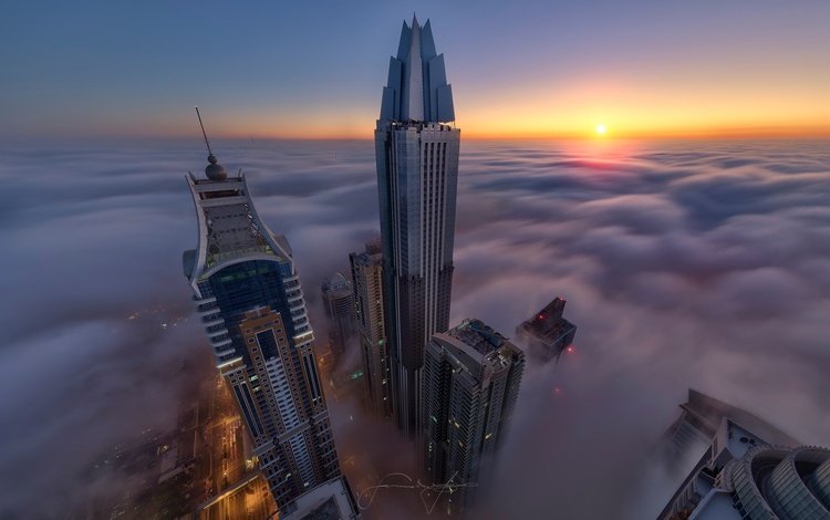 туман, город, высотки, дубай, оаэ, fog, the city, skyscrapers, dubai, uae