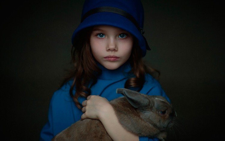 дети, девочка, волосы, лицо, кролик, животное, шляпка, children, girl, hair, face, rabbit, animal, hat
