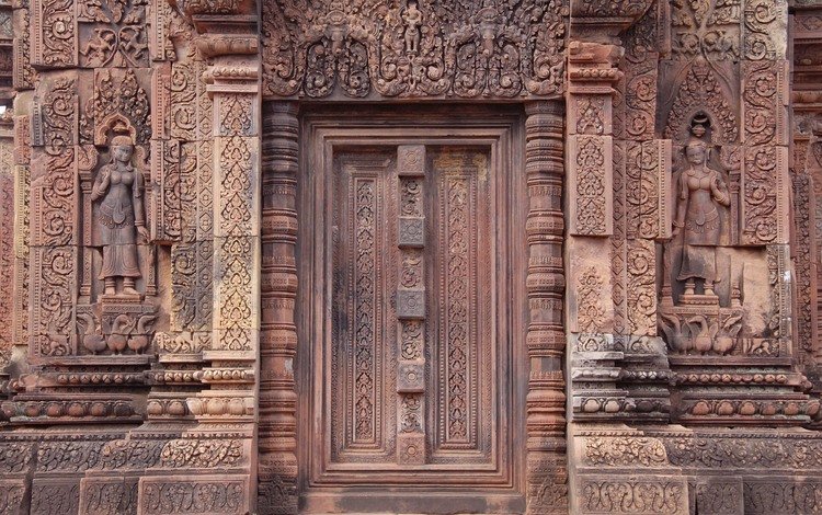 дверь, архитектура, камбоджа, бантей срей, сием-рип, the door, architecture, cambodia, banteay srei, siem reap