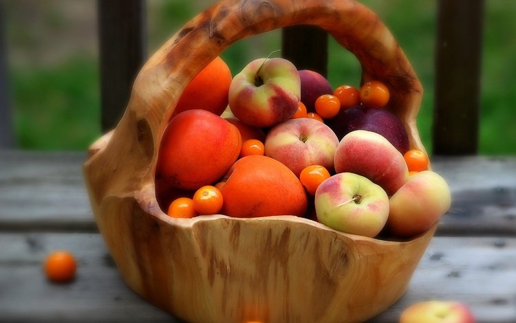 фрукты, персики, корзинка, абрикосы, fruit, peaches, basket, apricots