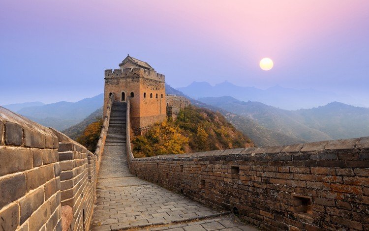 горы, восход, солнце, стена, китай, великая китайская стена, jinshanling great wall, mountains, sunrise, the sun, wall, china, the great wall of china